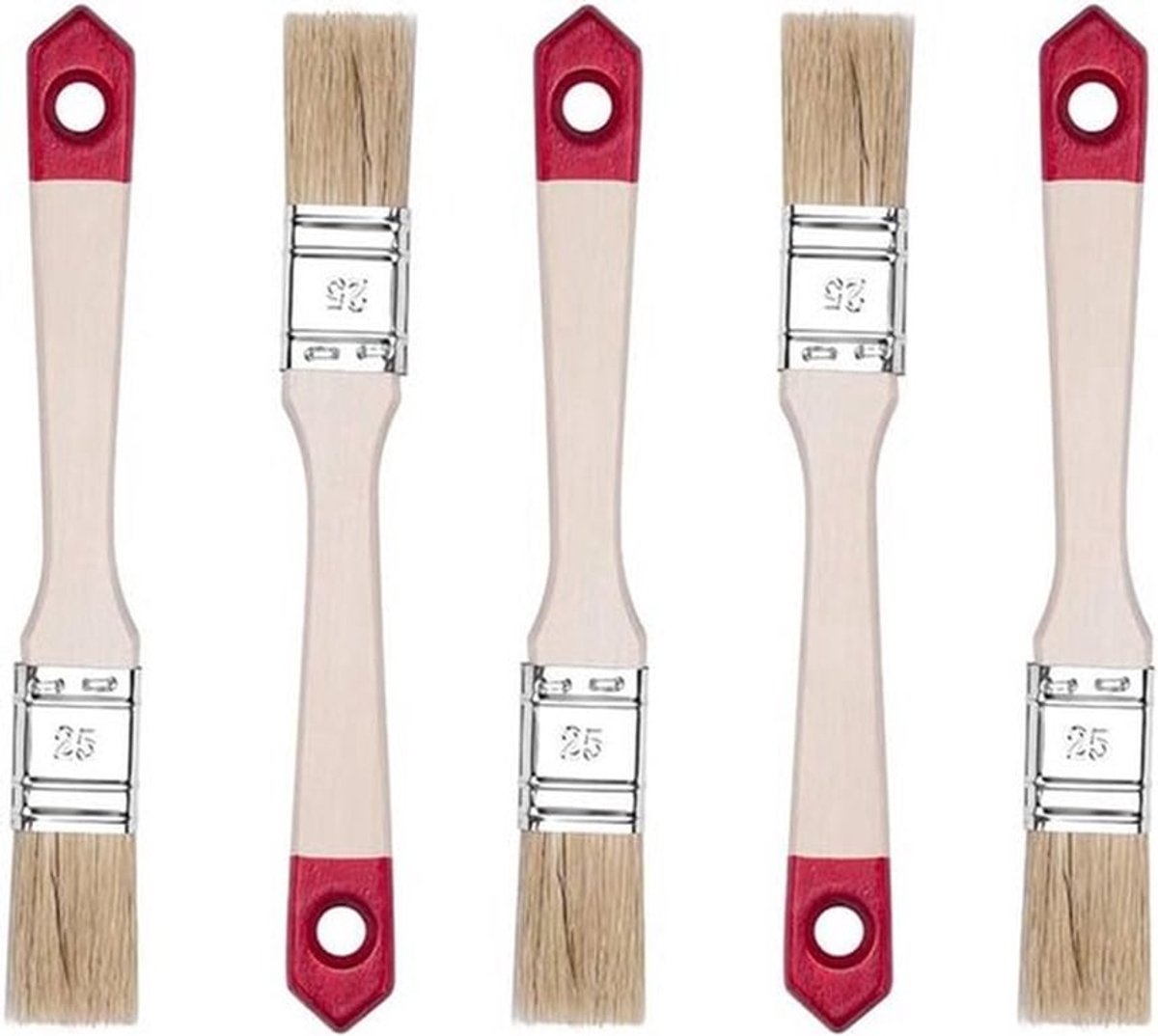 Platte Penseelset 5-Delig met Houten Handvat Geschikt voor Lak en Verf