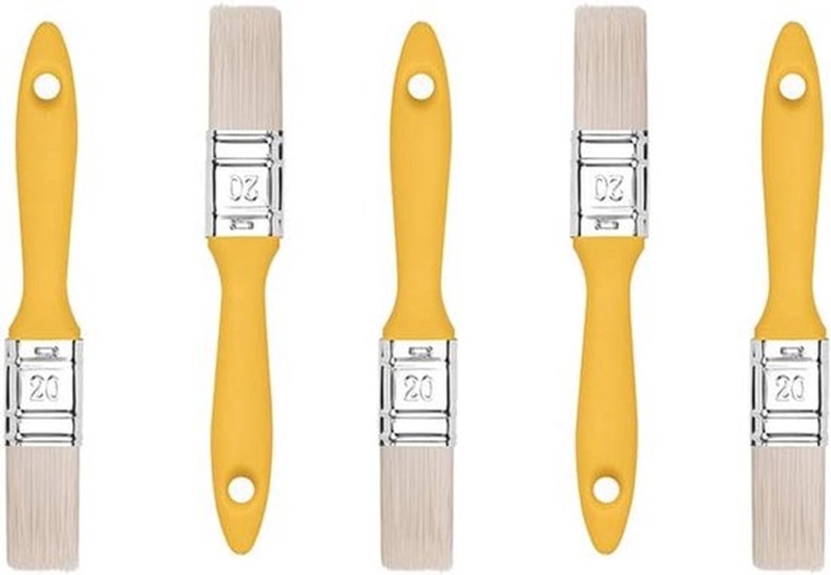 Platte Kwasten Set 5x (20mm) - Synthetisch - Voor Beits, Lak en Universeel Gebruik