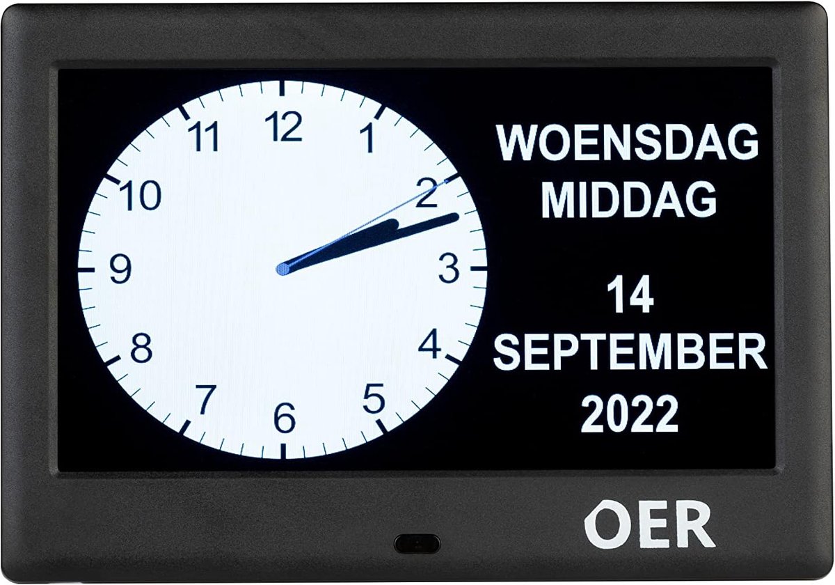 SnelShoppen - OER Demensklok 2025 - Digitale en analoge Kalenderklok - 7 inch Zwart - Ideaal voor Senioren en Dementie