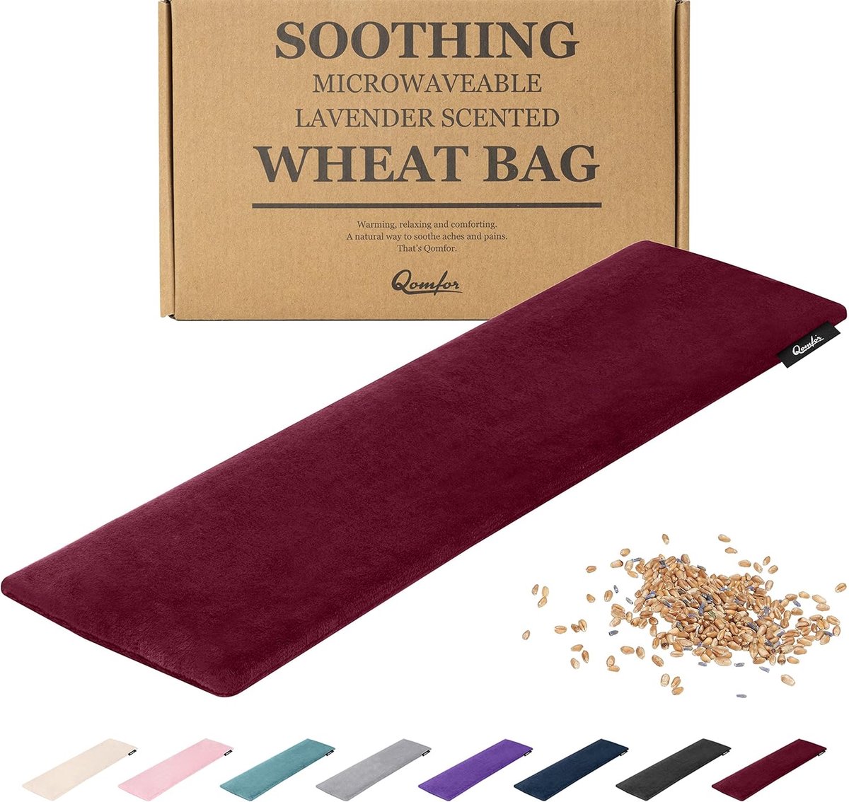 SnelShoppen - Microgolfoven verwarmingskussen voor pijnverlichting, zachte fleece, tarwe en lavendel gevuld, herbruikbaar, bordeauxrood, voor nek, sch