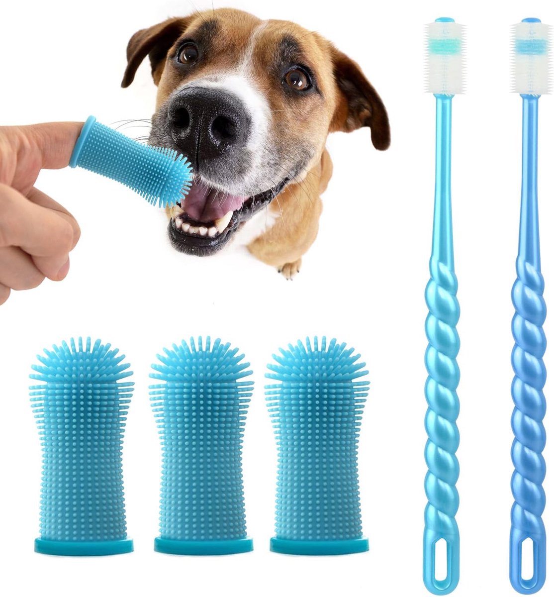 SnelShoppen - Hondentandenborstel Set, Vingertandenborstel 360 Graden voor Honden, Katten en Puppy’s - Eenvoudige Tandverzorging, 5 Stuks Siliconen Ta