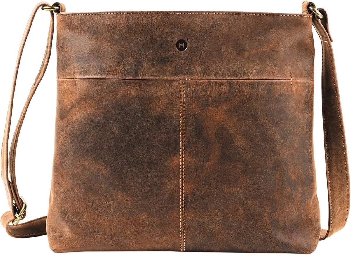 SnelShoppen - Echt Leren Schoudertas Dames - Donkerbruine Crossbody Tas met 3 Ritsen en Steekzakken - Volnerf Leren Damestas voor Elke Gelegenheid