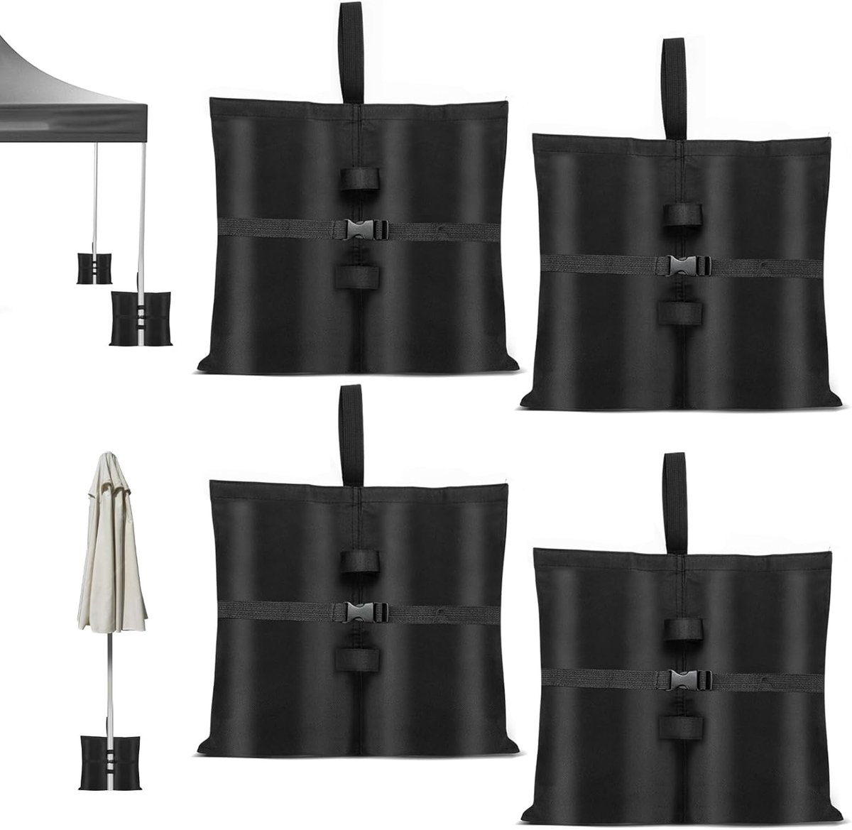 SnelShoppen - 4 Zandzakken voor Tenten, Gewichten voor Paviljoens en Carports, 40 x 34 cm, Zwart, Voor Camping en Buitenactiviteiten