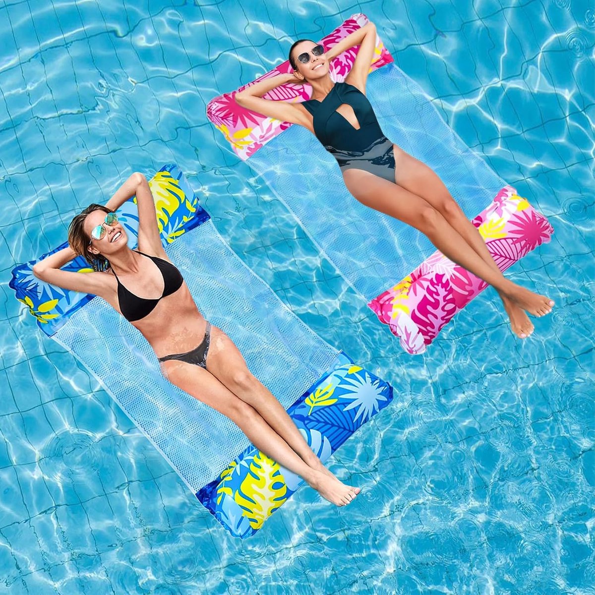 Thijox - Opblaasbare Waterhangmat 2 Stuks - 4-in-1 Zwemmat met Net - Luchtmatras-Bed voor Zwembad - Perfect voor Zomer, Zwembadfeesten, Tuin, Camping