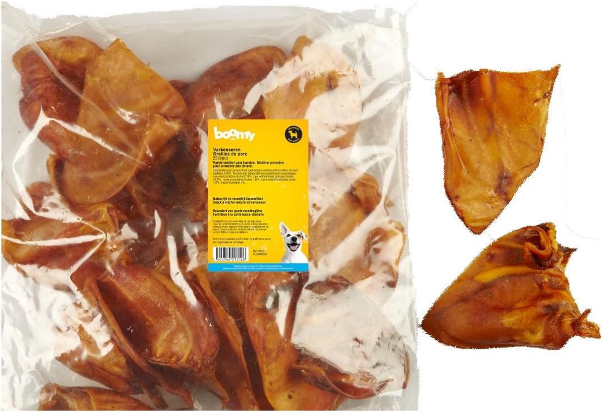 SnelShoppen - Hondensnack Varkensoren - 100% Natuurlijke Gedroogde Kauwsnack voor Honden - 25 Stuks - Ideaal voor Gebitsverzorging en Langdurig Kauwpl