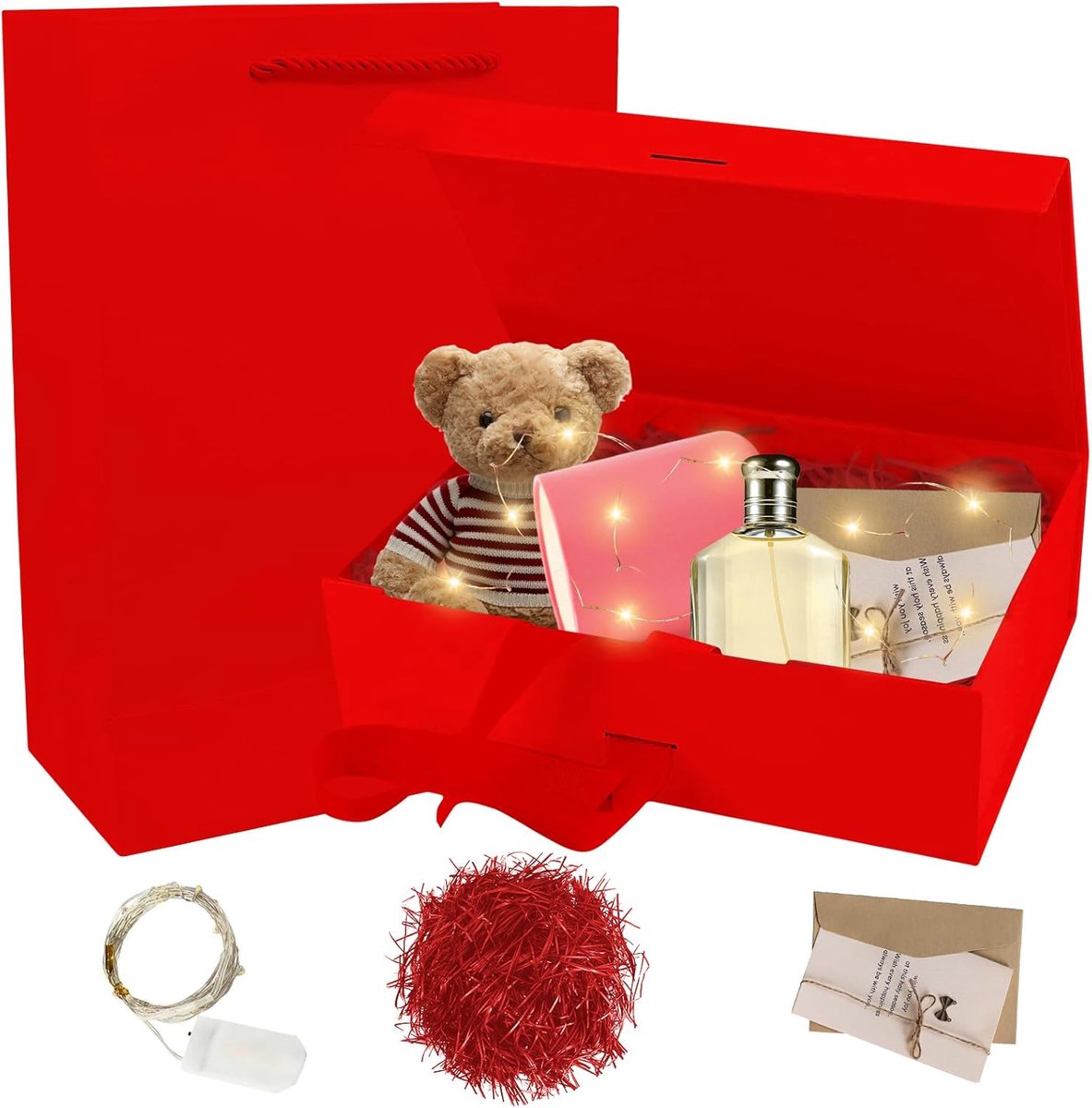 SnelShoppen - Luxe Geschenkdoos 21x17x7 cm met Deksel, Strik, Kaart, Tas en Knutselmateriaal - Ideale Cadeauverpakking voor Bruiloft, Kerst, Verjaarda
