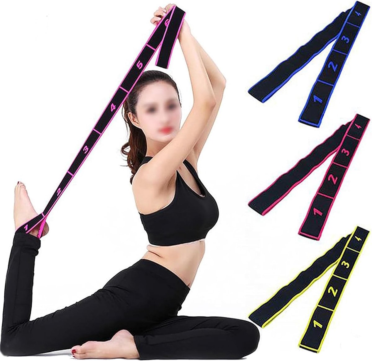 SnelShoppen - 3 Stuks Fitnessbanden met Lussen - Stretchband voor Krachttraining en Afvallen Thuis of in de Gym - Yogaband Riem met 8 Lussen - Wasbaar