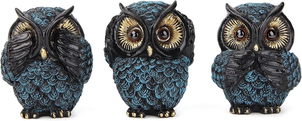 SnelShoppen - Uil Standbeeld Decoratie Set van 3 Retro Dieren Sculpturen voor Woonkamer en Slaapkamer, Boho Cadeau voor Vrouwen die van Vogels Houden