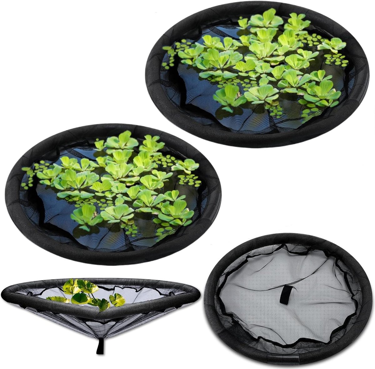 2-delige ronde drijvende plantenbarrière - 45 cm - Polyester - Beschermende hoes voor drijvende planten - Dit drijvende planteneiland voor de vijver beschermt uw waterplanten tegen vissen - Zwart