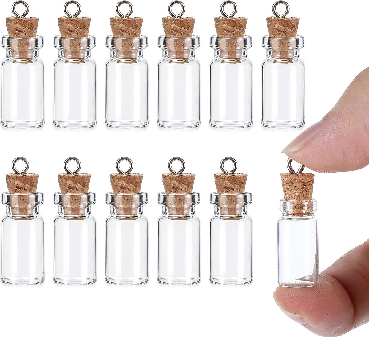 SnelShoppen - 12 Mini Glazen Flessen met Kurk 2 ml - Kleine Test Tubes voor Creatieve DIY Projecten, Trouwen, Feest, Decoratie, Hobbymateriaal