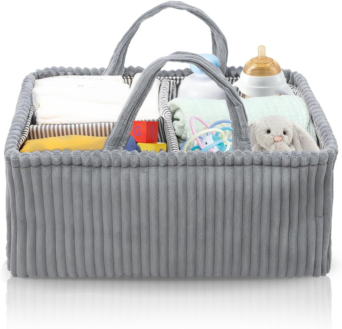 SnelShoppen - Baby Luiertafel Organizer met Opbergtassen en Handvatten, Corduroy Luiervak, Baby Shower Cadeau, Grijs, Maat 38x26x18 cm