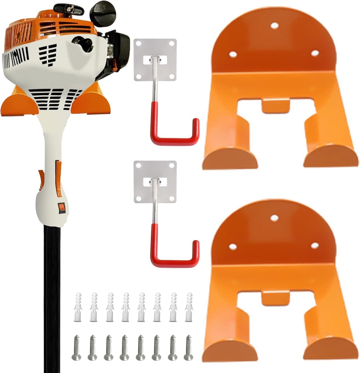 SnelShoppen - 2 Packs Robuuste Garage Opslag Haken + 2 Packs Verstelbare Muur Haken, Gereedschap Houder, Kleding Hangers, Grastrimmer, Heggentrimmer,