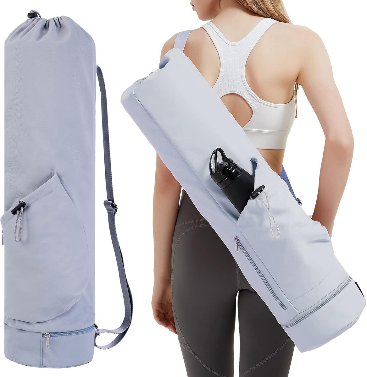 SnelShoppen - Grote Yoga Mat Tas met Verstelbare Draagriem, Pilates Tas met Fleshouder en Nat Vak, Lichtgewicht en Duurzaam, Geschikt voor Yoga en Fit