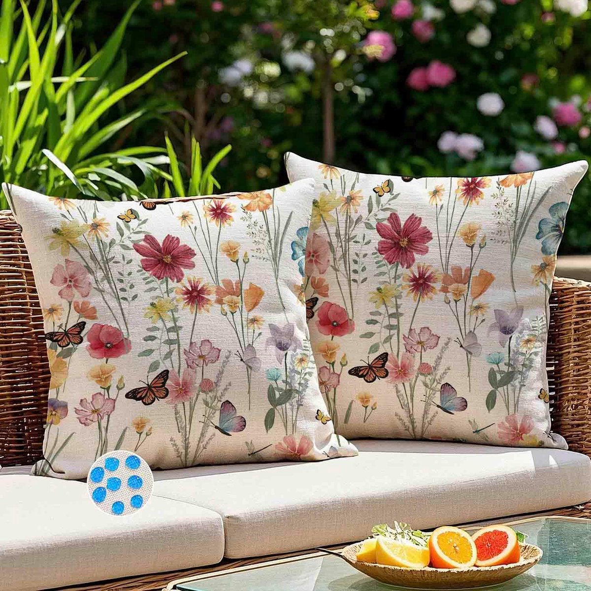 SnelShoppen - Outdoor Kussenhoezen Waterdicht 45 x 45 cm - Decoratieve Bloemenprint Rood - Tuin, Balkon, Patio - Set van 2 Kussenhoezen