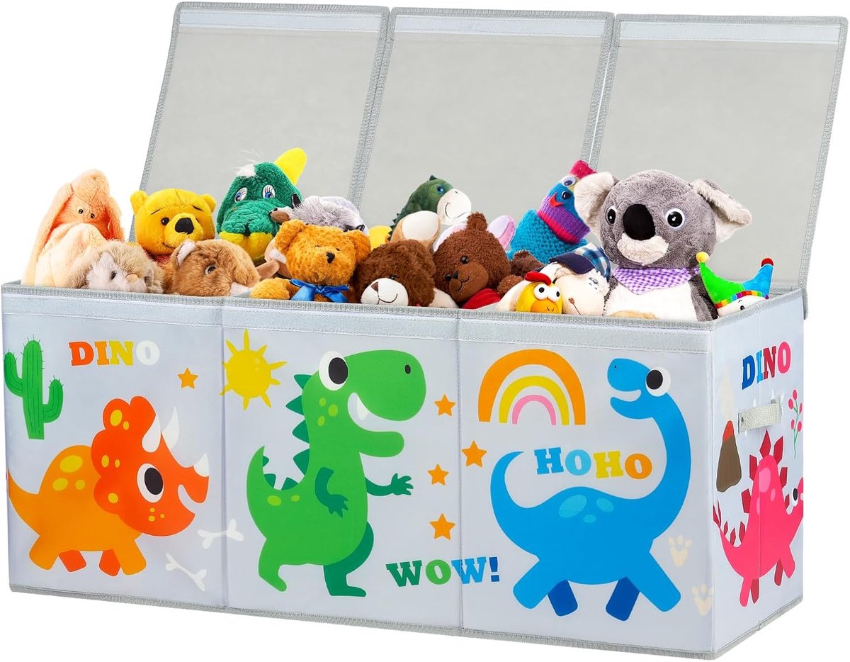 SnelShoppen - Extra Grote Cartoon Dinosaurussen Speelgoed Opbergdoos met Deksel - Vouwbare Oxford Opberg Organizer voor Kinderen - 96x32x40cm - Lichtg
