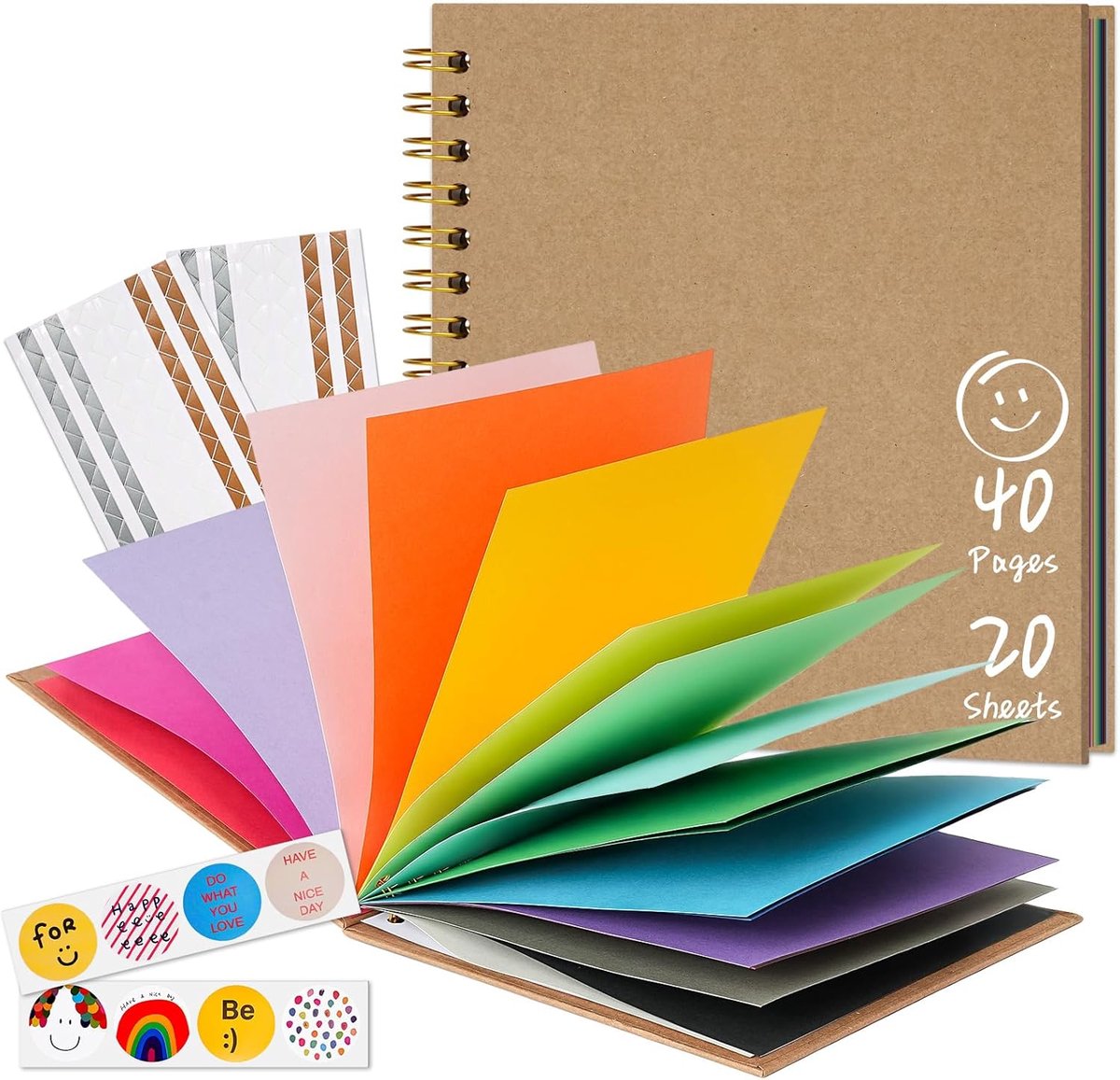 SnelShoppen - DIY Kinder Scrapbook 20.5 x 20.5 cm, Creatief Fotoalbum met 40 Kleurrijke Pagina's, Knutselalbum voor Kleur, Schrijven, Foto's Plakken,