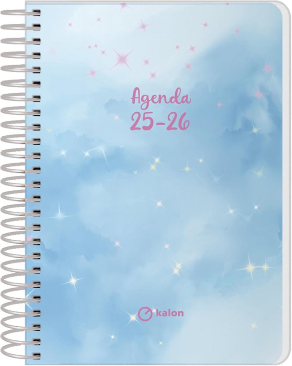 SnelShoppen - Schoolagenda 2025-2026 A6 - Dagpagina's, Spaans & Engels, Spiral Binding, Flexibele Bescherming, 12x17cm, September tot Juni, Sky Kleur