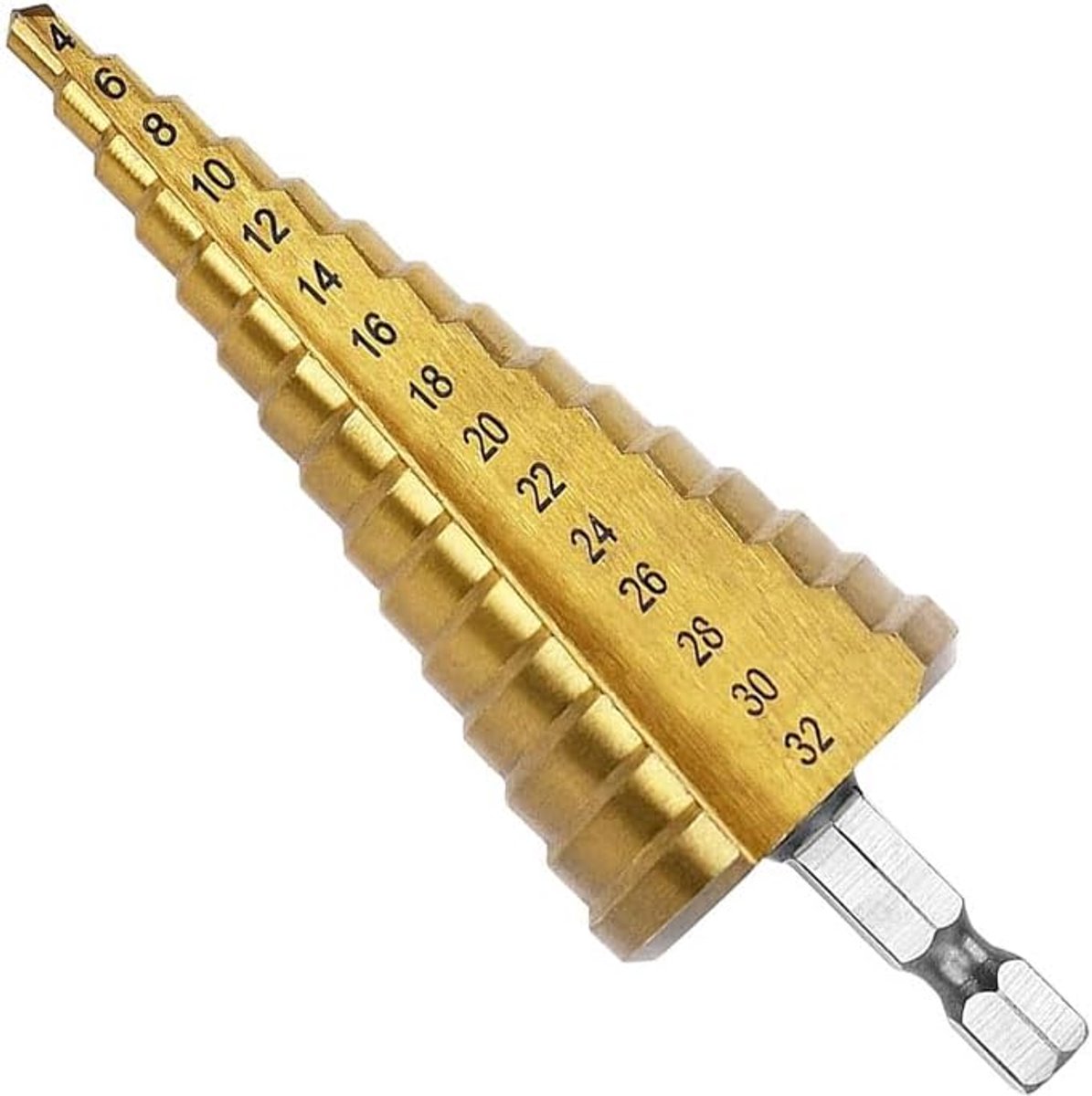 SnelShoppen - 4-32mm HSS Titanium Coated Step Drill, Hex Handle, Snel Koppeling, Voor Metaal, Plastic en Hout, Perfect voor Klussen en Doe-Het-Zelf Pr