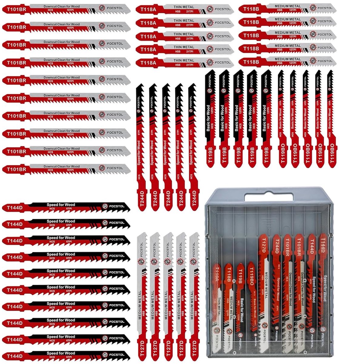 SnelShoppen - Jigsaw Blades Set 50 Stuks - HSS/HCS T-Shank Decoupeerzaagbladen voor Hout, Metaal en Kunststof - Inclusief T118A, T118B, T127D, T119B,