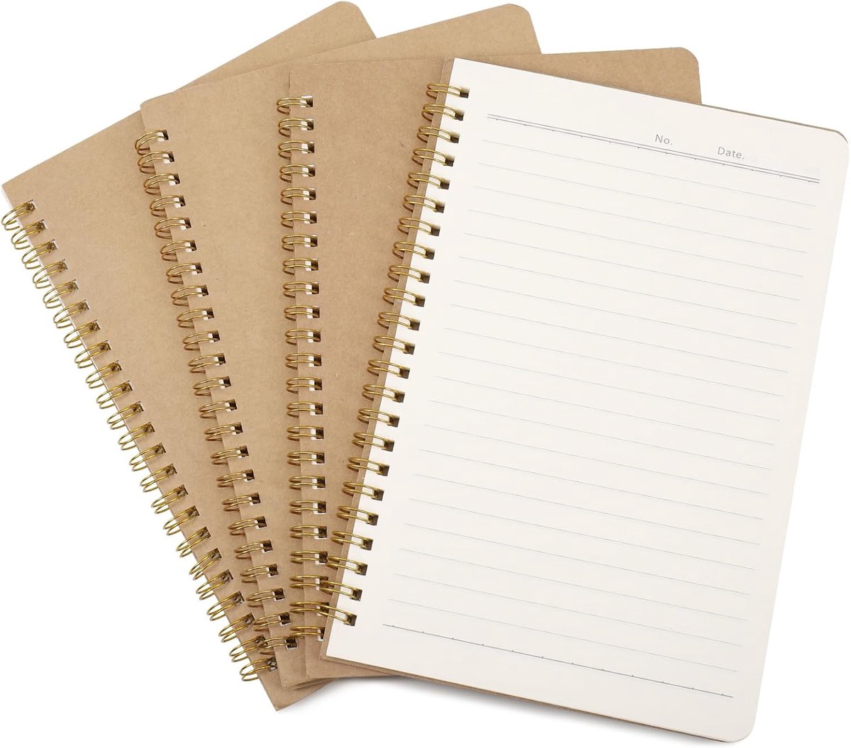 SnelShoppen - A5 Spiral Notepad Set van 4, Kraft Papier, Gelijnd, 50 Bladen per Notitieboek, Perfect voor Notities, Planning, Schetsen en Creatieve Pr