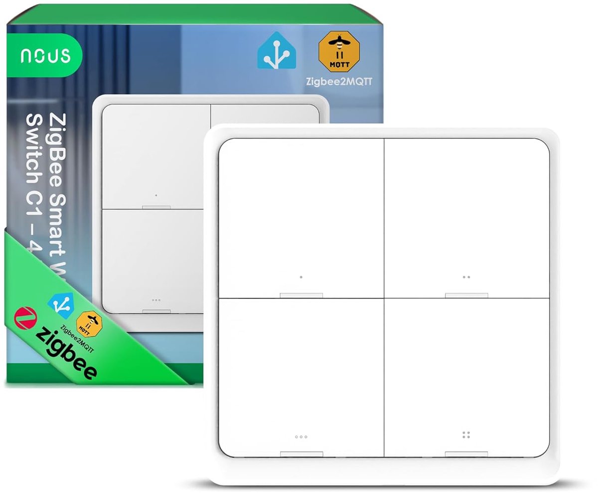 SnelShoppen - ZigBee Wireless Switch 4 Knoppen - Smart Home Bedieningspaneel met 12 Acties - Batterij Aangedreven, Compatibel met Alexa & Google Home