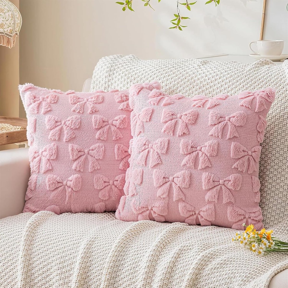 SnelShoppen - 2 Stuks Roze Pluche Kussenhoezen 45x45cm Decoratieve Kussen Covers Aesthetic | Zachte Gooi Kussenhoezen Boho Kussenhoezen voor Bank, Woo