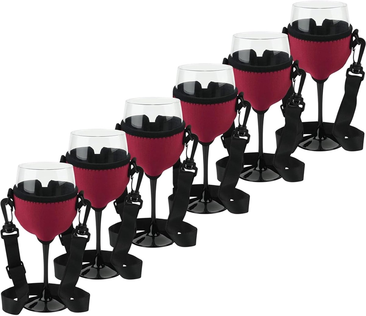 SnelShoppen - Pack van 6 Neopreen Hangende Wijnglas Houder voor Nek - Ideaal voor Feesten, Buitenevenementen, Picknicks en Vergaderingen