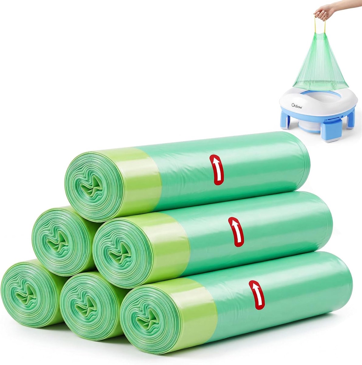 SnelShoppen - Potty Liners Wegwerp 90 Stuks, Extra Verdikt, Draagbaar Ontwerp met Trekkoord, 45x50 cm, Groen, Compatibel met Peuter Potje en Potje Sto