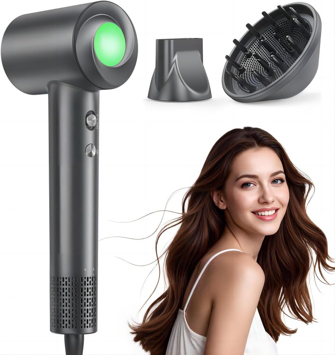 Thijox - Professionele Ioni Sche Haardroger met Diffuser - Hoge Snelheid, Ultrasneldrogend, 500 Miljoen Ionen, Licht en Stil, Intelligente Bediening v
