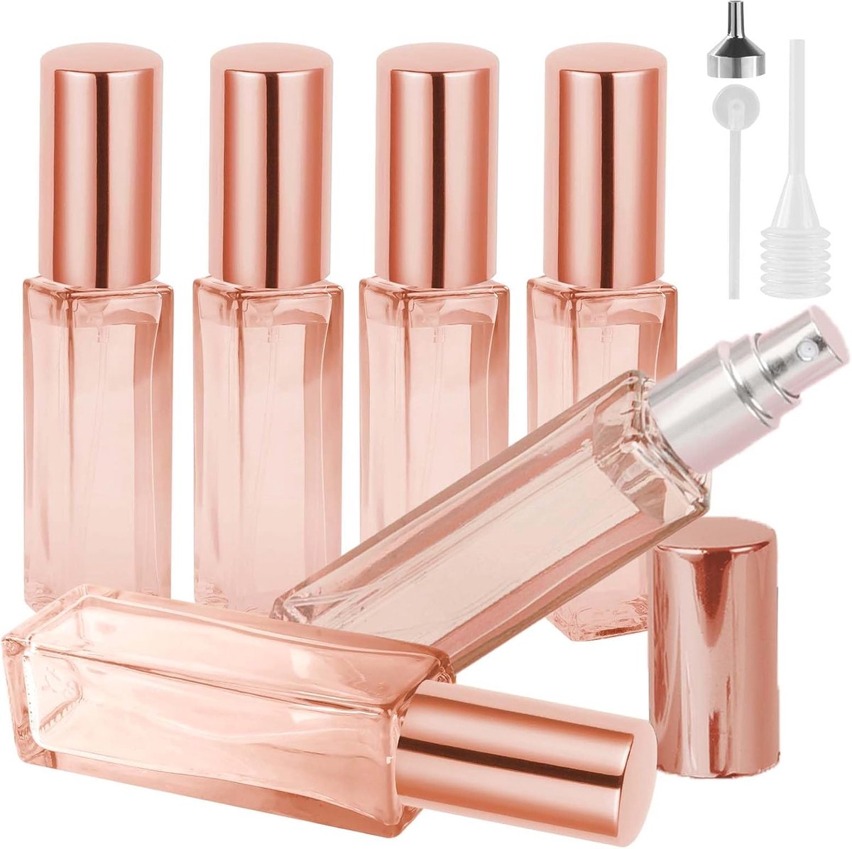 SnelShoppen - 6x 10ml Refillable Geuratomizer Set - Vierkante Parfumflessen met Pomp - Hoogwaardige Glazen Spray Flesjes voor Reizen, Werk, Vakantie,
