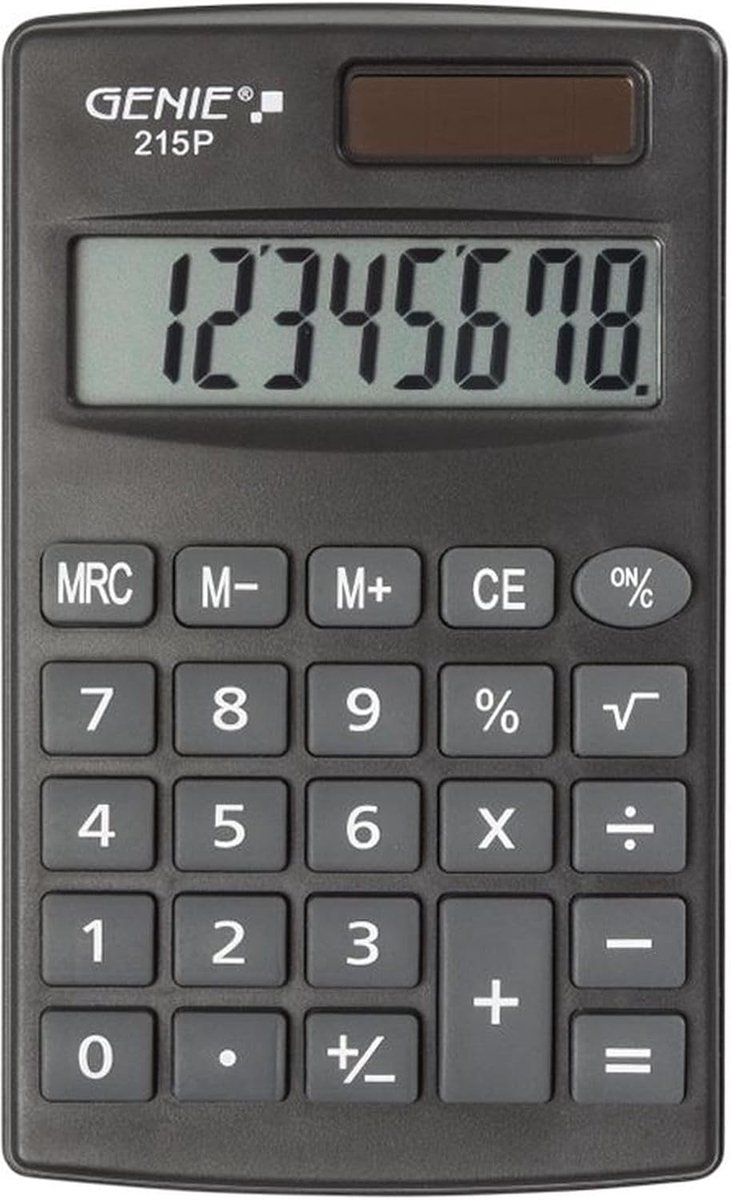 SnelShoppen - Digitale Zakrekenmachine 215 P8, Dual Power (Zonne-energie en Batterij), Compact Ontwerp, 8-cijferige Display, Grijs, Ideaal voor Thuis,