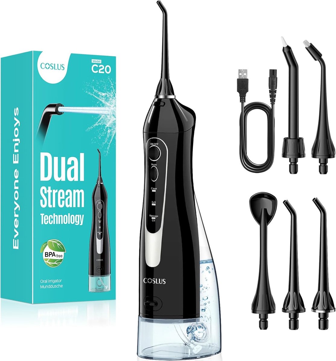 Draadloze Monddouche - Elektrische Flosser - Orale Hygiëne - 30 Dagen Batterijduur - 300ml Tank - Zwart