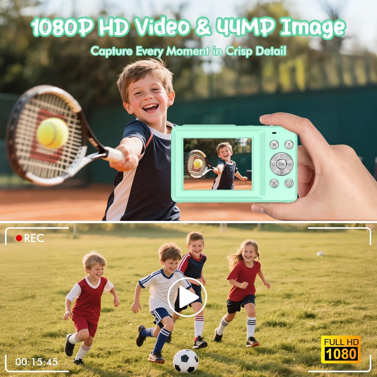 SnelShoppen - Digitale Camera 1080P 44MP Vlogging Camera voor Kinderen en Tieners - FHD Compact Camera met 2.4 Inch Scherm, 16x Zoom, Anti-Shake Mini thumbnail 2