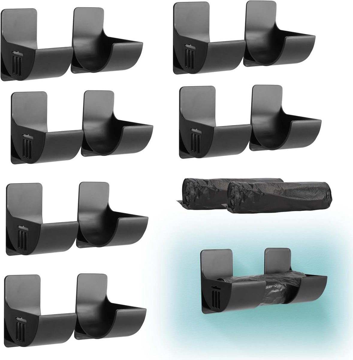 SnelShoppen - 12 stuks Vuilniszakhouders Keukenorganizer Wandgemonteerde Vuilniszakdispenser met 2 Vuilniszakken, Multifunctionele Opbergbox voor Foli