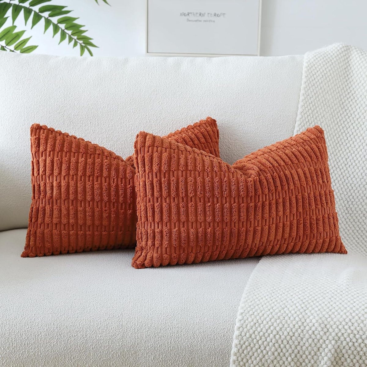SnelShoppen - Boho Corduroy Kussenhoezen 40x60cm Set van 2 - Luxe Striped Decoratieve Kussens voor Sofa en Slaapkamer - Zachte Lumbar Kussenhoezen voo