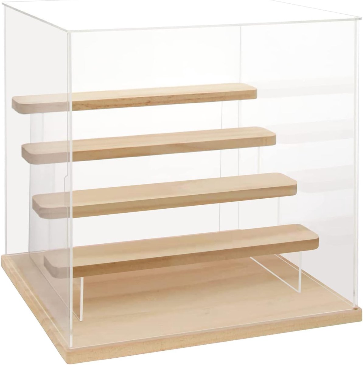 SnelShoppen - Acrylic Display Case met 5 Niveaus, Mini Vitrine voor Verzamelingen, Showcase voor Figuren, Auto's, Miniaturen, Houten Look, 30 x 28 x 3