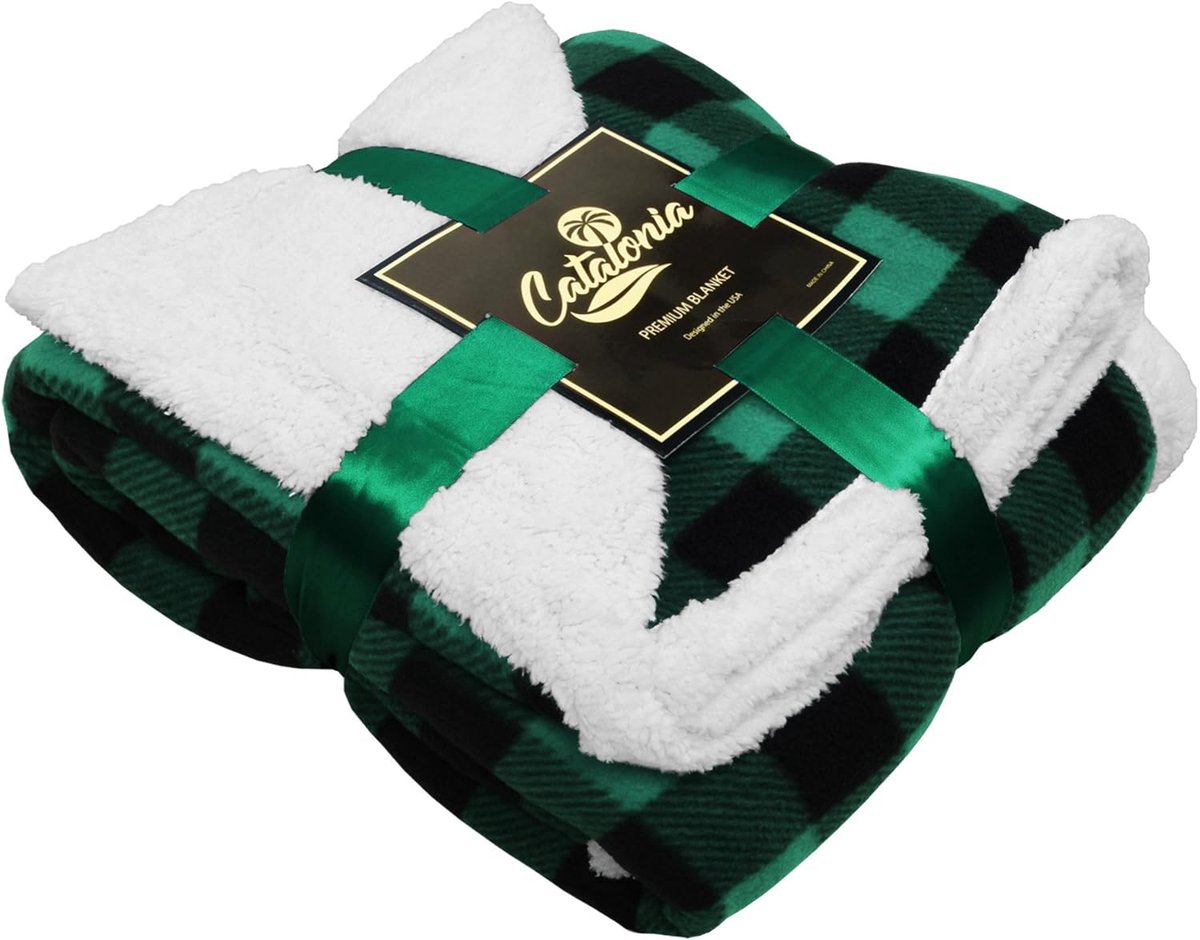 SnelShoppen - Plaid Sherpa Dekbedovertrek - Fluffy Buffalo Microfibre Winter Deken - 150 x 130 cm Groene Kleur - Ideaal voor Sofa en Bed - Perfect voo