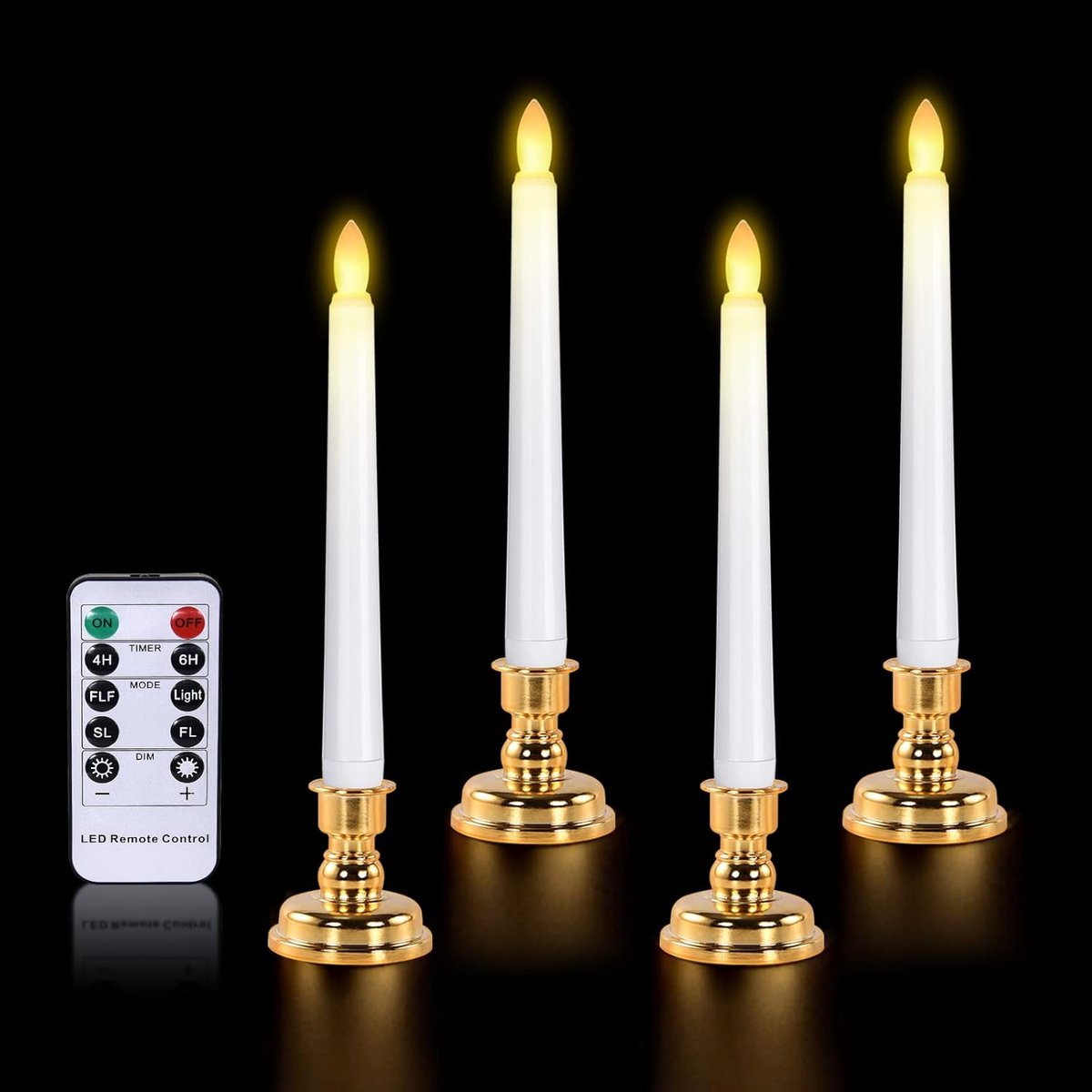 SnelShoppen - LED Flameless Kaarsen met Afstandsbediening, Waterdichte Batterijkaarsen met Realistische 3D Wick en Gouden Basis, 4 Stuks - Perfect voo
