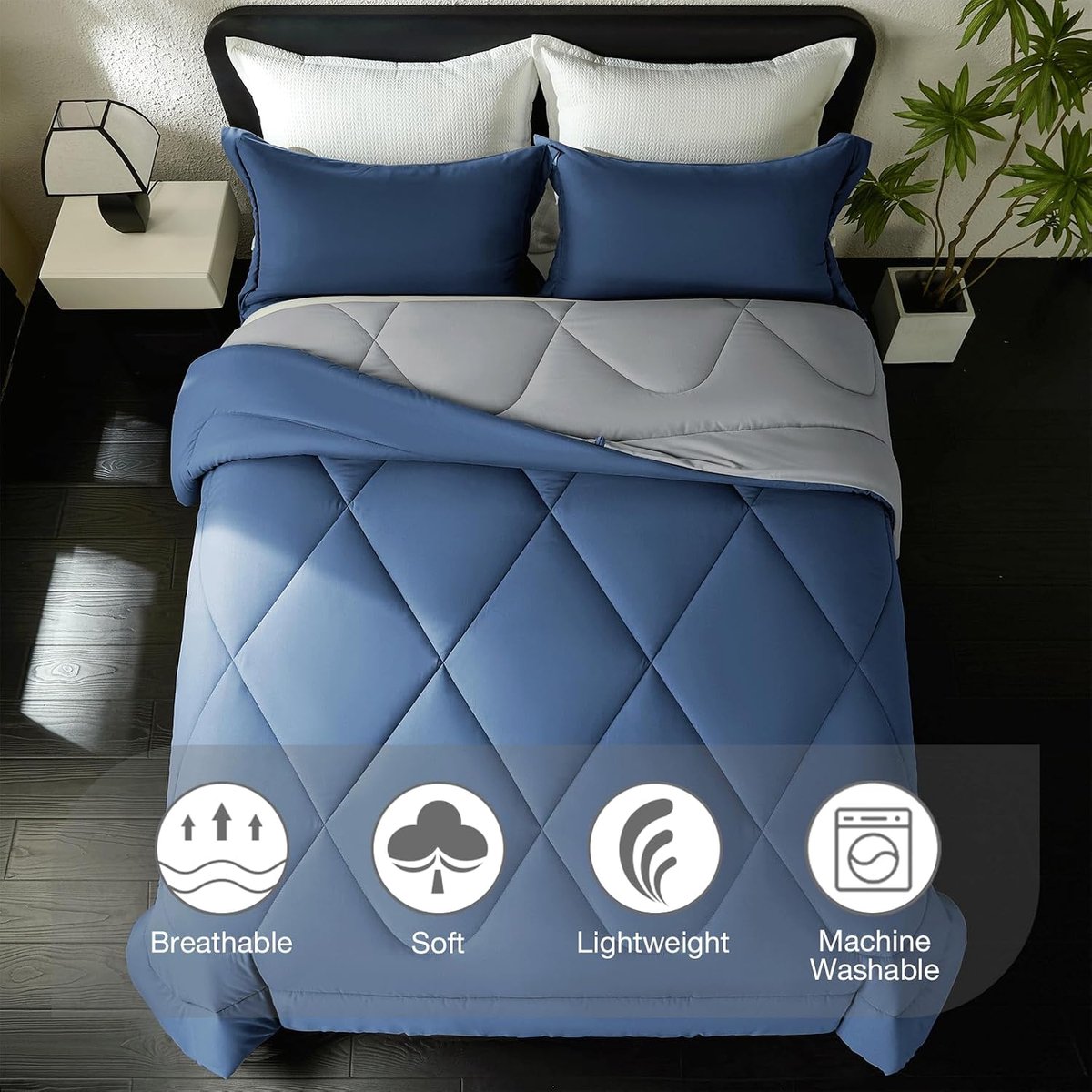 SnelShoppen - All-Year Deken, Reversible Duvet, Oeko-Tex Gecertificeerd, 300 g/m², 4 Seizoenen Dekbed, Zachte Microvezel, Slapen Dekentje met Kussensl