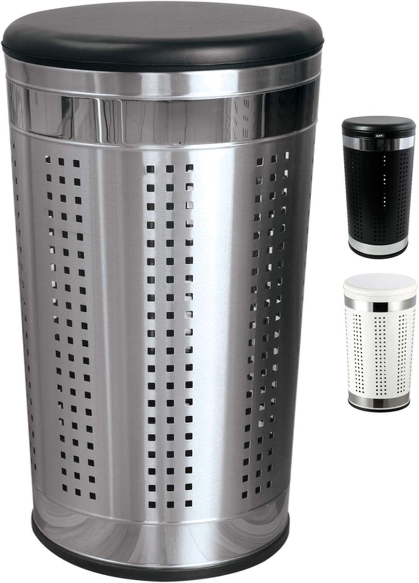 SnelShoppen - Ronde Wasmand met Zitkussen en Deksel - 60.5 cm Hoog - Met Ventilatiegaten - Stijlvol en Praktisch - Geschikt voor Wasgoed, Afvalbak of