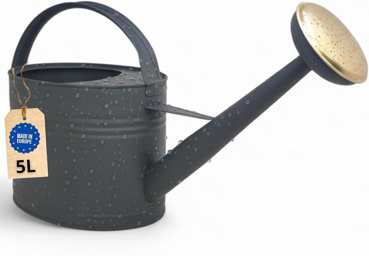 SnelShoppen - Vintage Metaal Gieter 5 Liter - Tuin Watering Can voor Binnen en Buiten - Anthraciet met Afneembare Tulle - Perfect voor Balkon en Tuin