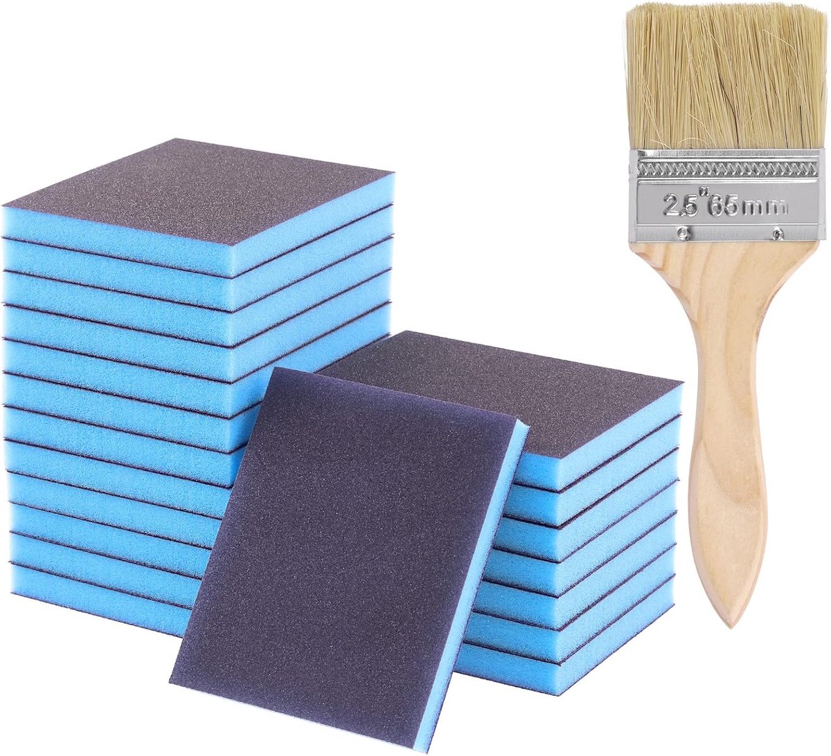 SnelShoppen - Set van 21 Schuurpads 120 Grit met 20 Herbruikbare en Wasbare Schuurblokken 120x100x12mm en 1 Borstel voor Hout, Metaal, Verf en Gipspla