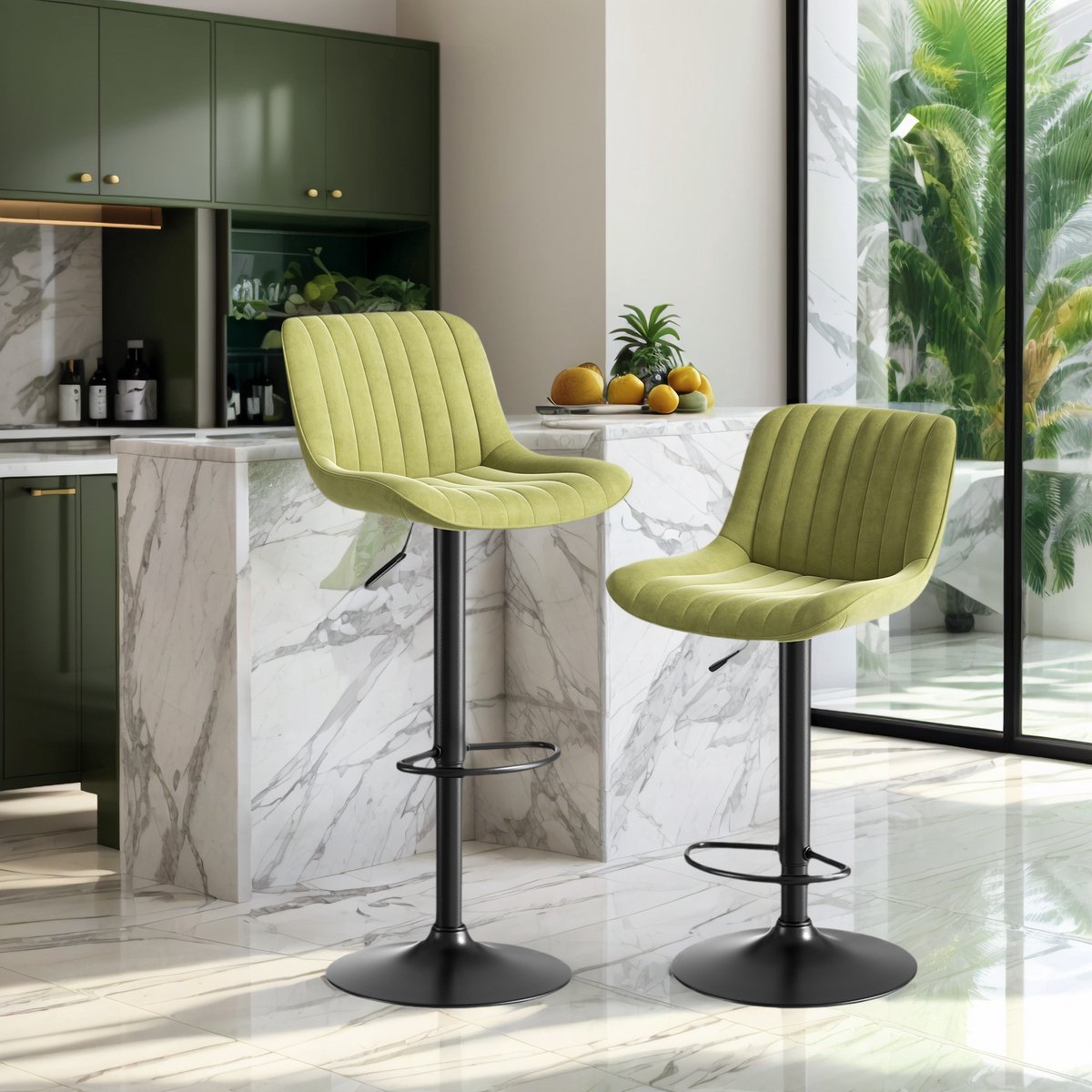 MODENUIT Barkruk 47 cm - 360° Draaibaar En Hoogteverstelbaar - Voor Keuken En Bar - Velvet Groen