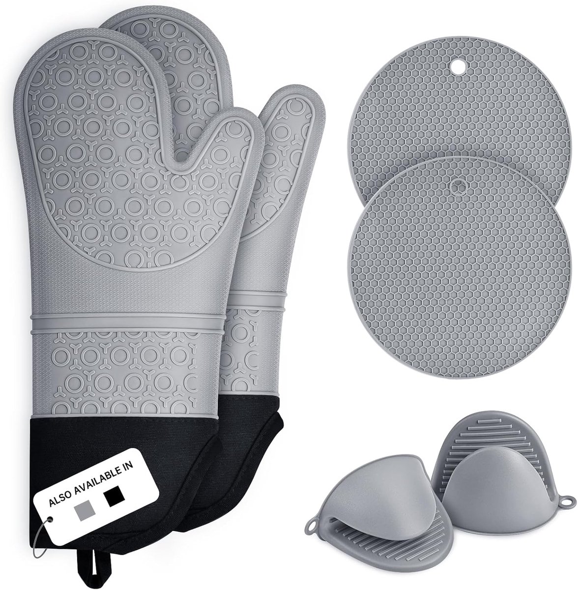 Thijox - Silicone Ovenwanten 6-delige Set Hittebestendige Pannenlappen Extra Lange Anti-Slip Ovenhandschoenen 230°C voor Koken Bakken Magnetron Keuken