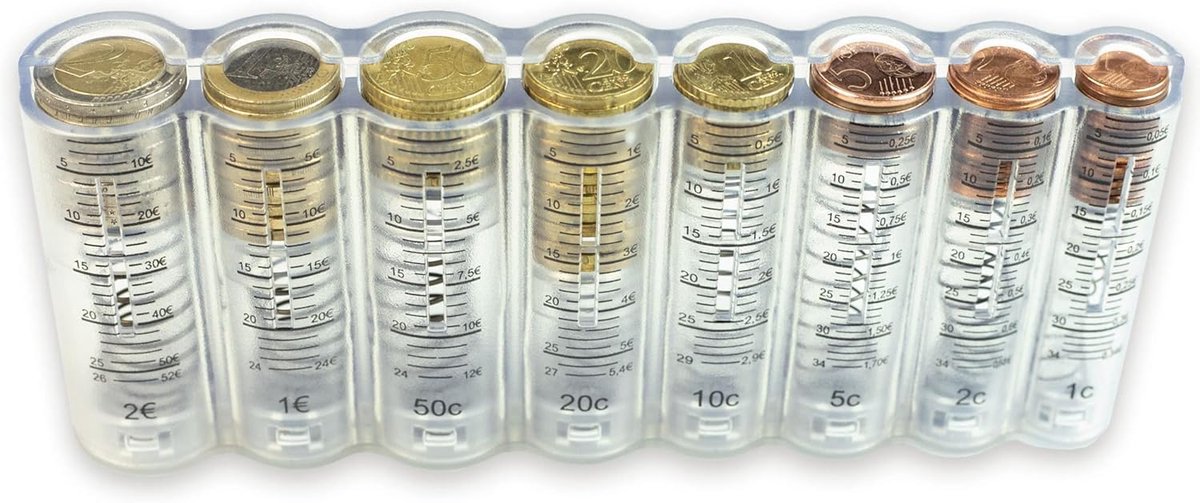 SnelShoppen - Euro Munt Dispenser met Weegschaal - Coin Changer, Munt Sorter, Transparant, Geschikt voor Horeca, 100 Euro Munt Capaciteit