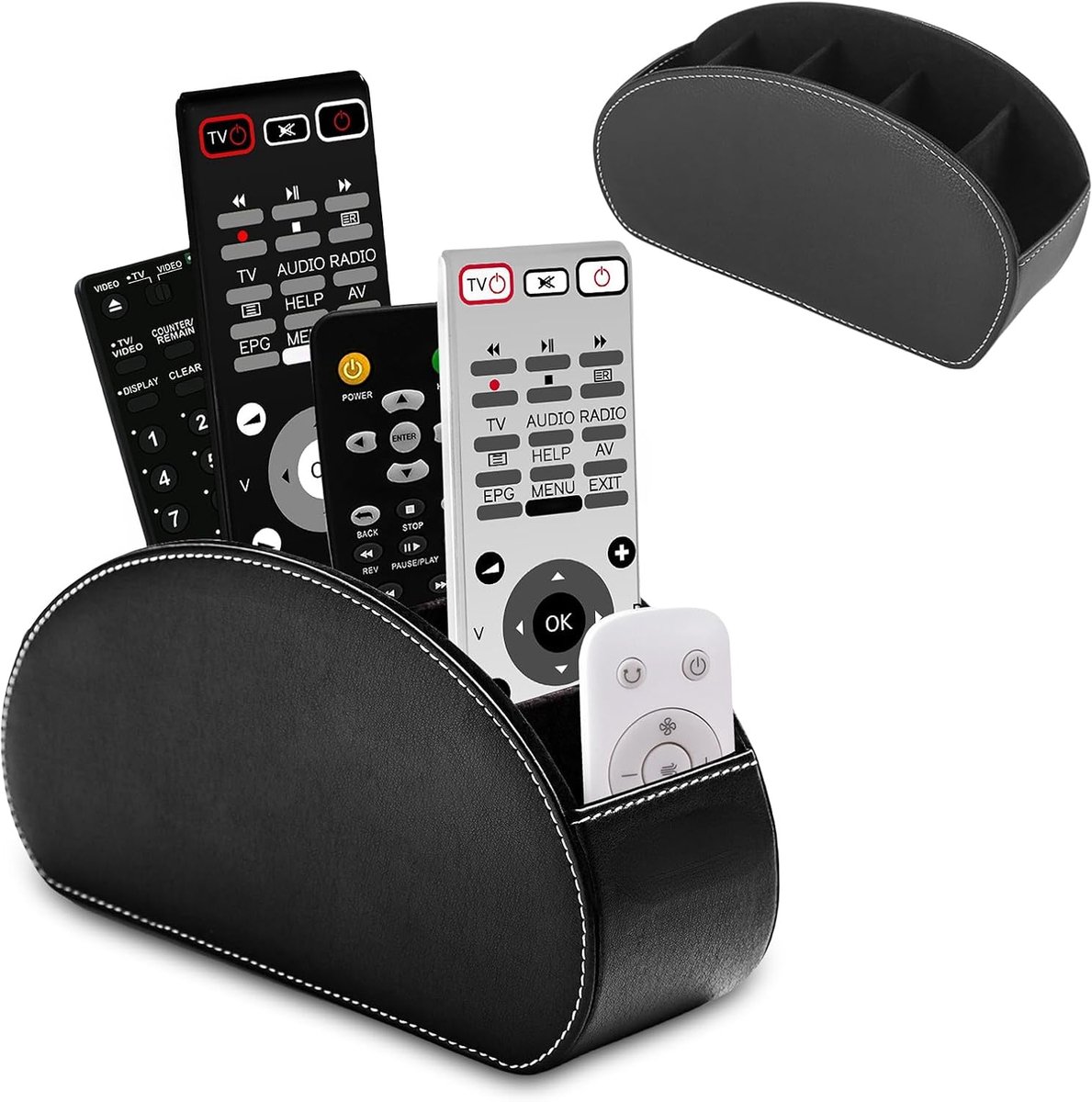 SnelShoppen - Multifunctionele Zwarte Remote Control Houder - Desk Organizer met 5 Compartimenten van PU Leer voor Remote Controls, Kantoorbenodigdhed