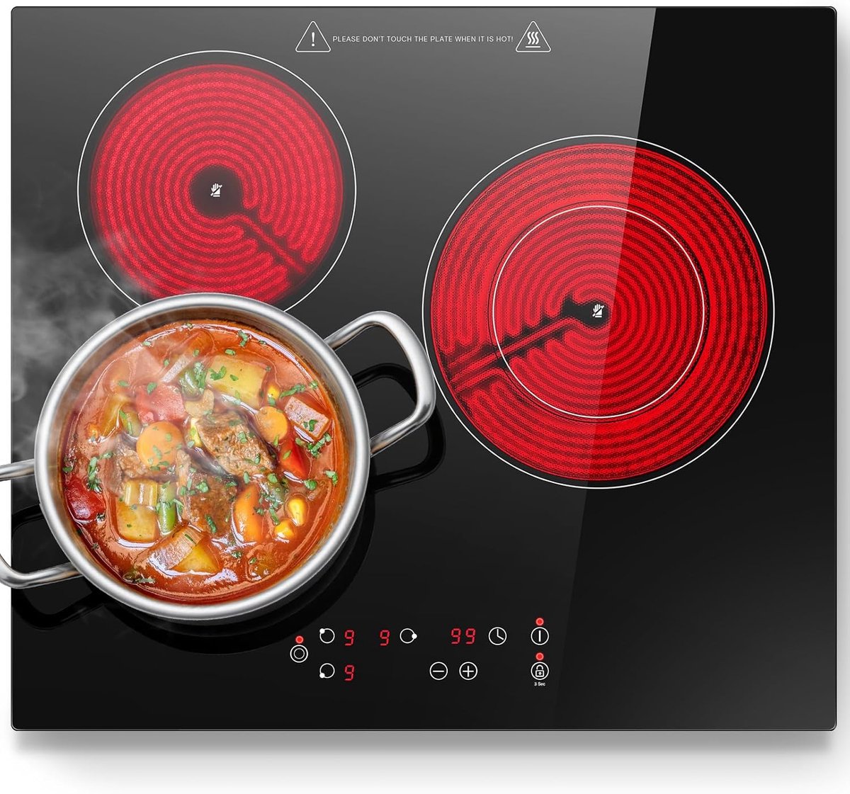 SnelShoppen - Keramische kookplaat 3 platen inbouw, 5400W met touch-bediening, 9 standen, 1-99 min timer voor alle pannen, ideaal voor keuken, koken,
