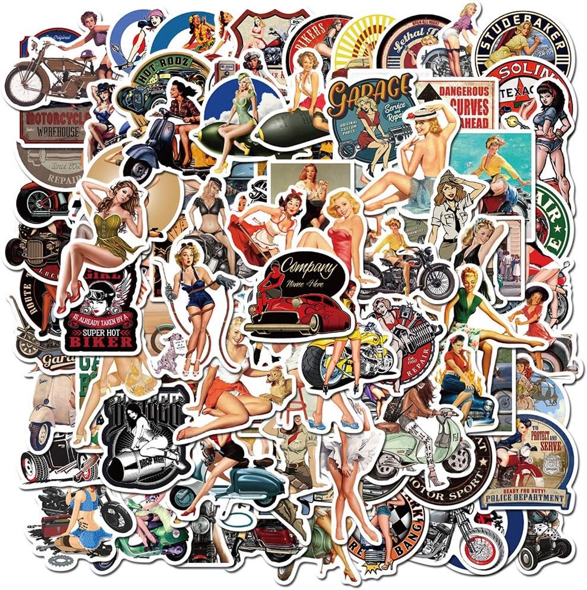 SnelShoppen - Vintage Sticker Set - 100 Stuks Retro Girls Stickers - Waterproof Vinyl Anime Pinupgirl Stickers voor Laptop, Koffer, Motor, Skateboard,
