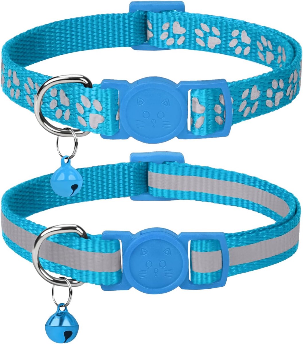 SnelShoppen - 2-Pack Reflecterende Kattenhalsbanden met Bel en Veilige Ontgrendeling - Verstelbare 15-20cm - Sky Blue - Duurzaam Nylon voor Katten en