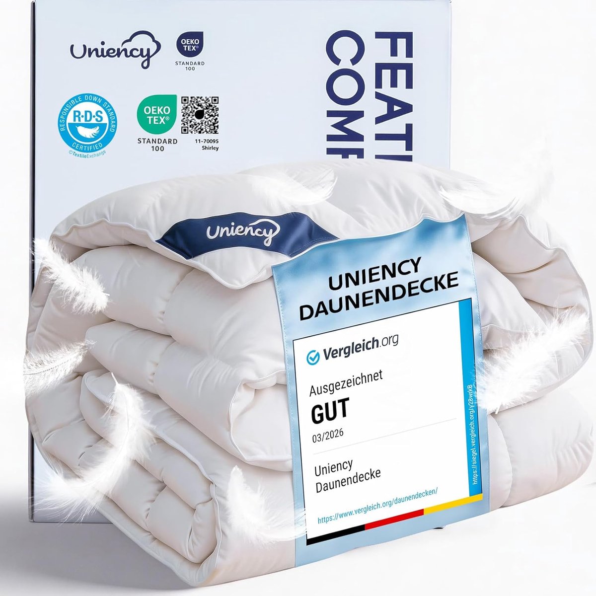 SnelShoppen - Down Duvet 155x220 Winter Extra Warm, 100% Katoen Dekbed, Volumineuze en Ademend Dekbed, Winter Duvet met 2000g Vulgewicht, Oeko-TEX en